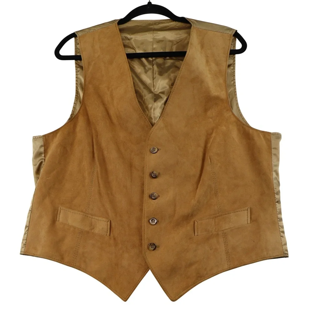 Saks Fifth Avenue Mens 46 Suede Vest Tan Brown Vintage Button Front Waistcoat